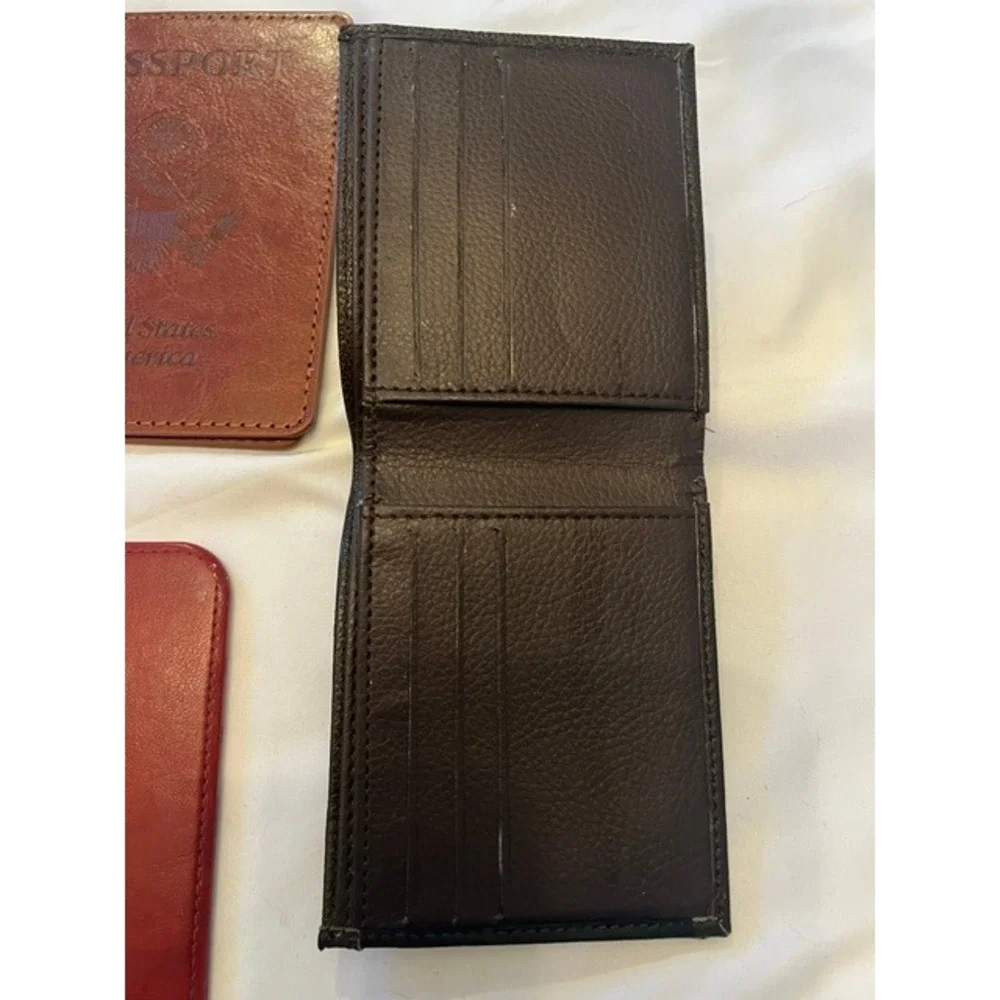TUCCHI Travel Accessory Set Unisex OS Brown Red Good Leather Wallet Holster Case